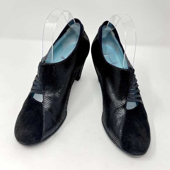 Thierry Rabotin Elastic Straps Embossed Suede Leather Heels EU 40 US 9.5 Black - Picture 1 of 16